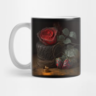 Vintage red rose with black lace on a hat Mug